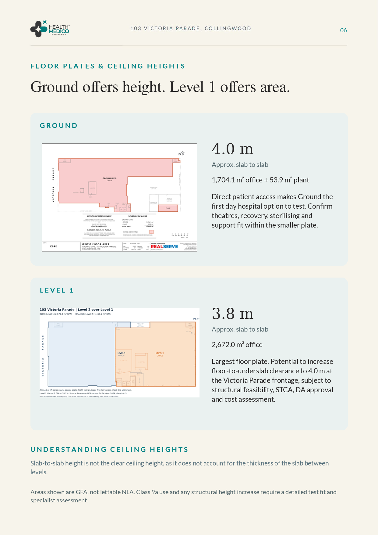 Page 6: Floor plates and slab to slab ceiling heights
